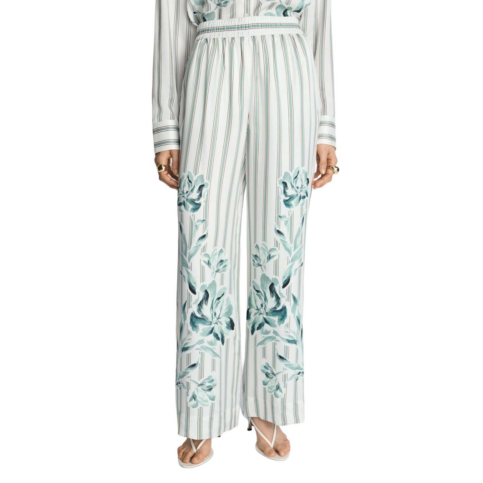 Veronika Maine Floral Pinstripe Wide Leg Pant